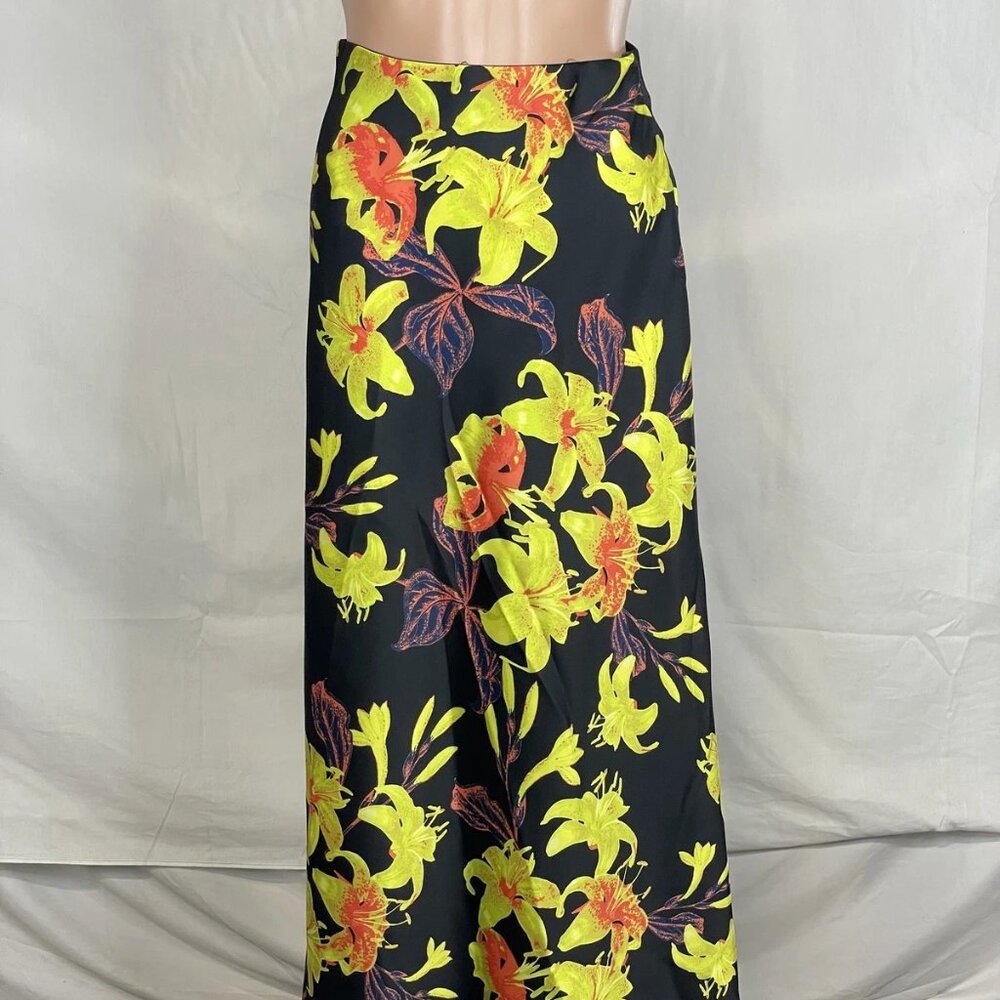 NEW CHRISTOPHER JOHN ROGERS Women’s Floral Satin Maxi Skirt Black Multi Size 2